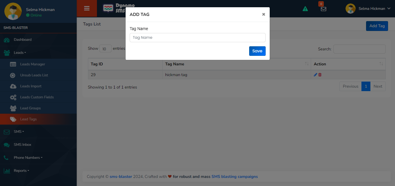 goadvance SMS blaster Adding New Tags for SMS Leads