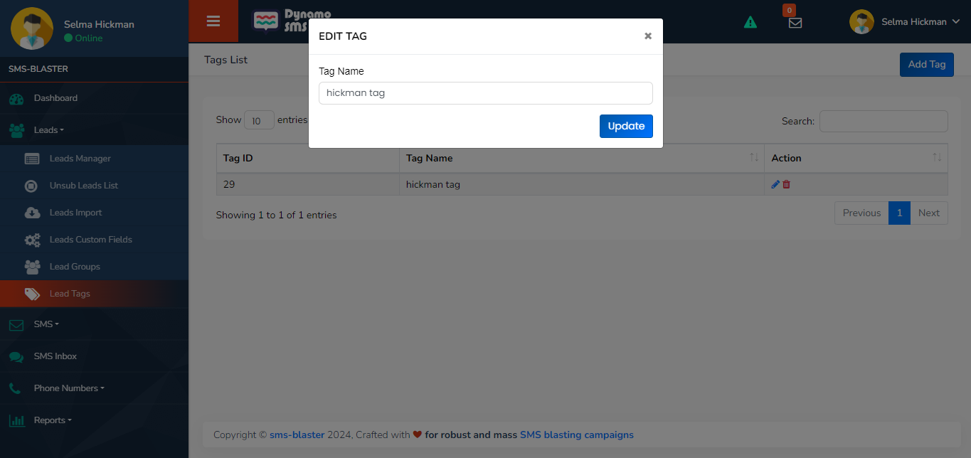 goadvance SMS blaster Editing Lead Tags in SMS App